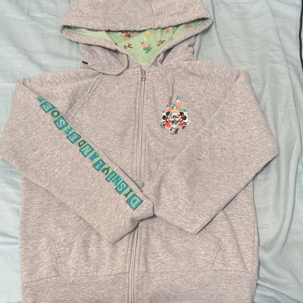 Disney Light Gray Hoodie with Teal and Red Accents